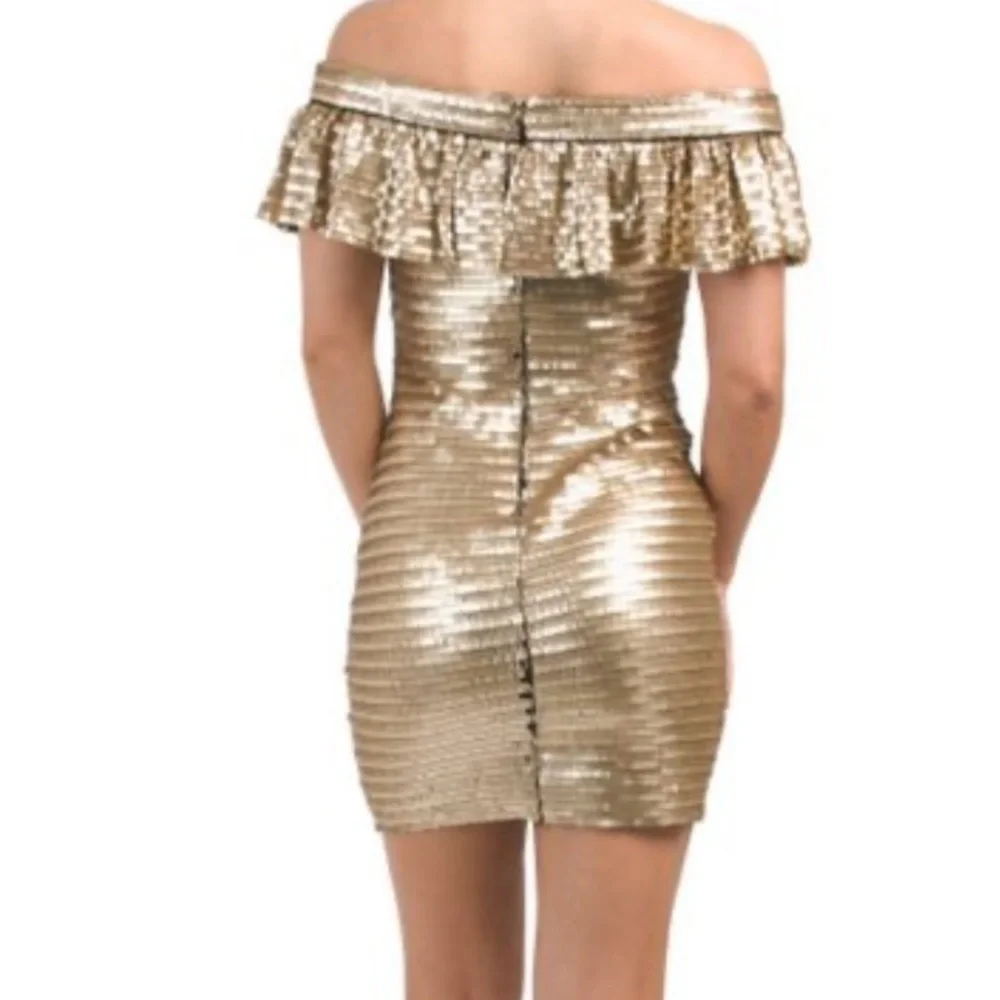 Tadashi Shoji | Dresses | Sho By Tadashi Shoji Golden Sequin Ruffle Off ...